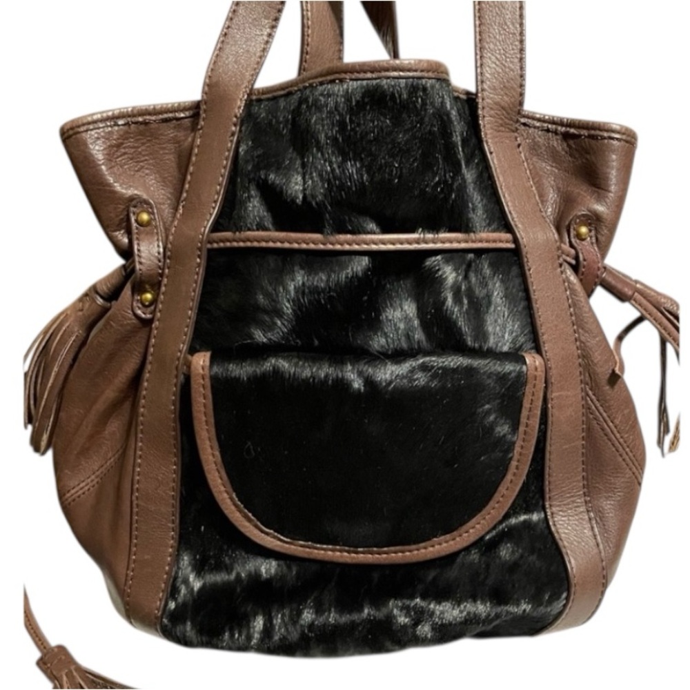 Vintage Hobo International Dark Brown Leather & Black Horsehair
Drawstring Bag